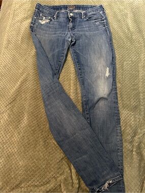 Low Rise MOTHER Blue Distressed Skinny Jeans